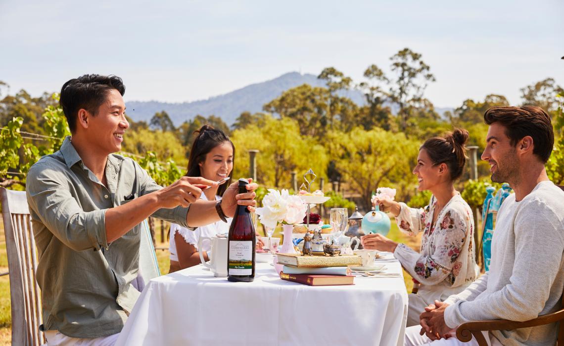 Friends enjoying a High Tea experience at Cambewarra Estate Winery, Bangalee